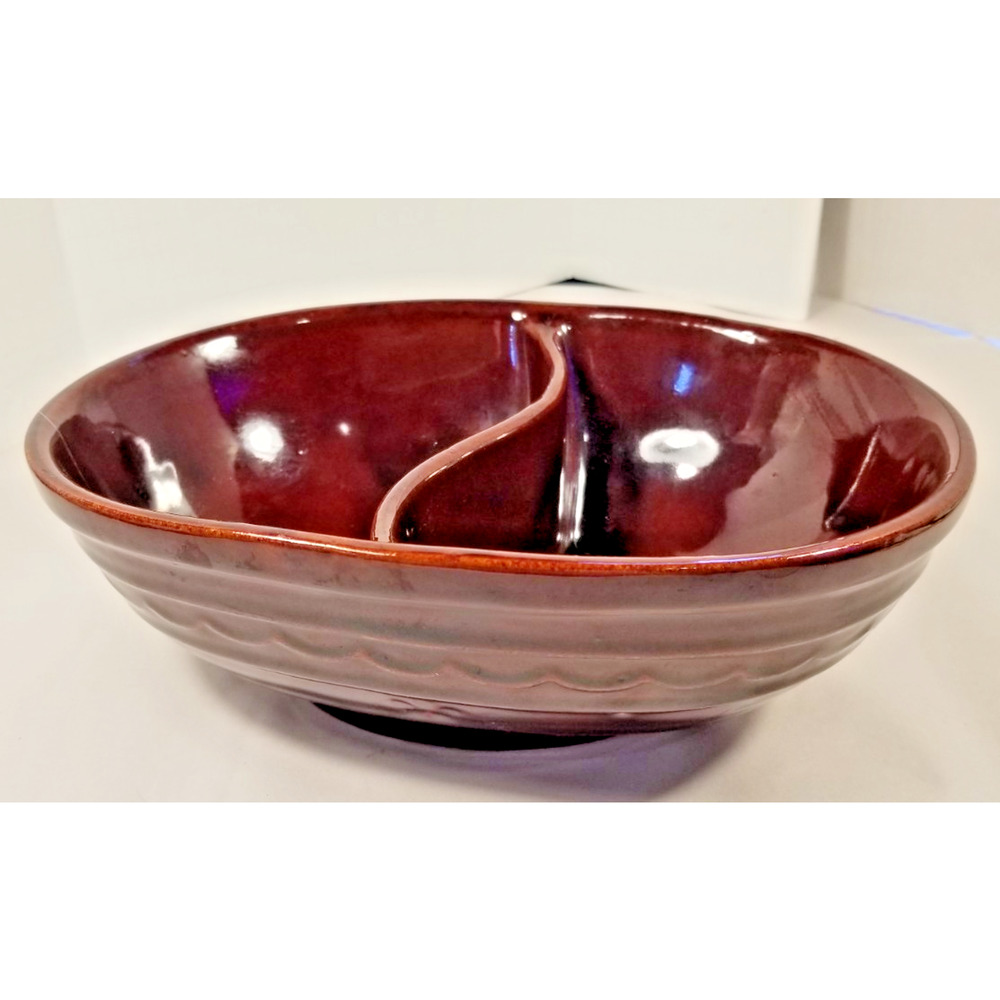 Mar-Crest~Oven-Proof Stoneware Daisy Dot Brown Divided Serving Dish Vtg. MCM,